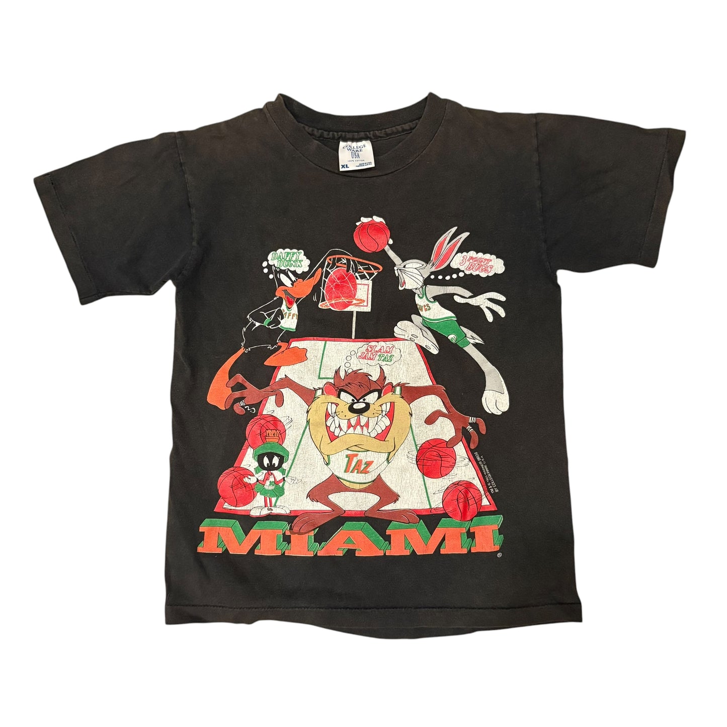 Vintage Warner Bros Miami Basketball Dunk Tee — Black